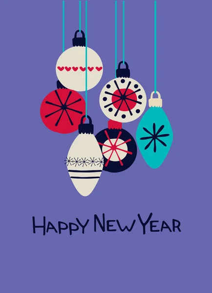 Bonne année carte de voeux. Design élégant avec des boules dessinées à la main et des couleurs Very Peri de l'année 2022 — Image vectorielle