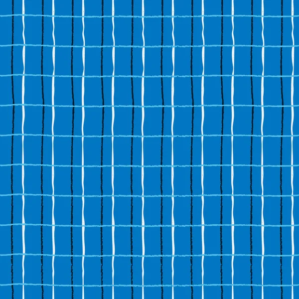 Seamless pattern with double hand drawn grid on blue-colored background — стоковый вектор