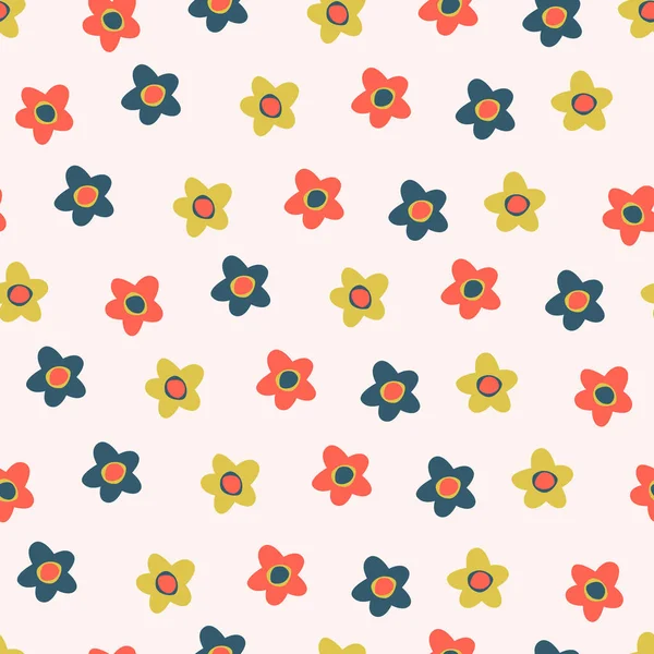 Seamless pattern with small flowers in Ditsy style. Retro 60s, 70s design for gift wrap, textile, home decor — Stock Vector