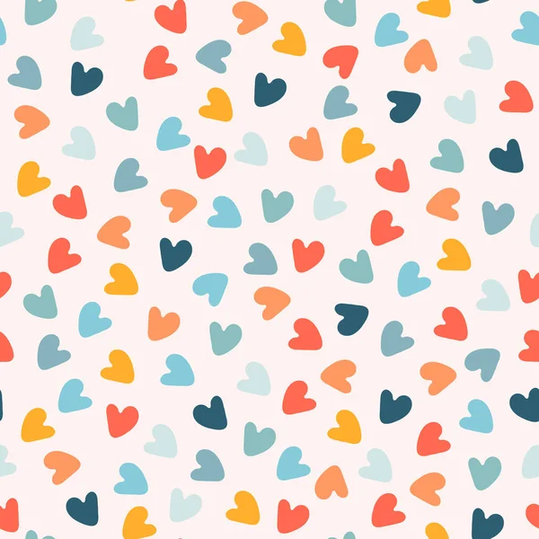 Patrón sin costuras con corazones multicolores dibujados a mano. San Valentín, amor, concepto romántico — Archivo Imágenes Vectoriales