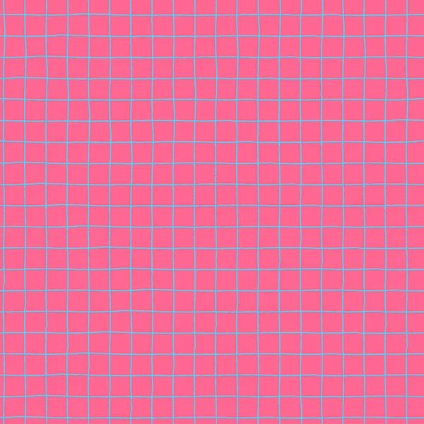 Seamless plaid pattern with hand drawn checks on pink background — Archivo Imágenes Vectoriales