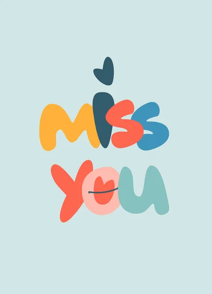 Hand-lettered phrase Miss You. Love, Romance, Valentines Day, LGBT concept. Retro 60s, 70s design — Stock Vector