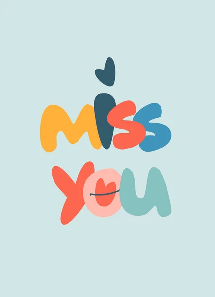 Frase con letras de mano Miss You. Amor, Romance, San Valentín, concepto LGBT. Retro 60s, 70s design — Vector de stock