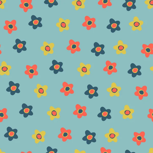 Seamless pattern with small flowers in Ditsy style. Retro 60s, 70s design for gift wrap, textile, home decor — Stock Vector