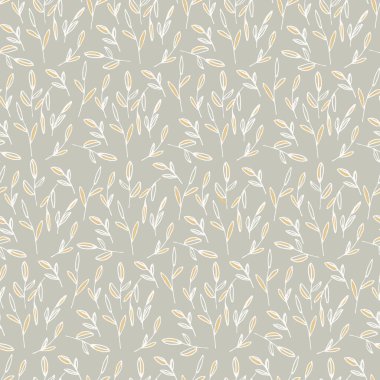 Dar dalları ve dalları olan pürüzsüz bir desen. Gri arkaplanda vektör illüstrasyonu