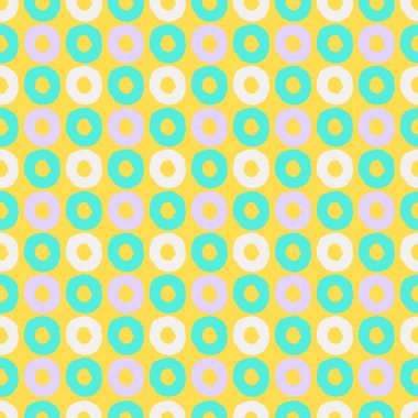 Yüzey tasarımı ve diğer tasarım projeleri için düzensiz çok renkli dairelere sahip pürüzsüz desen