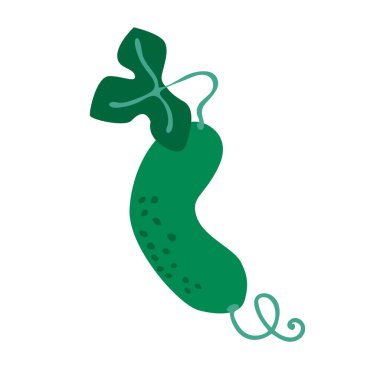 Çizgi film tarzında beyaz arka planda salatalık. Diyet, sebze, hasat