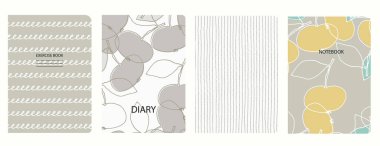 Elmalı, bezelyeli, elle çizilmiş kapak şablonları. Kusursuz kalıplara dayanarak. Başlıklar izole ve değiştirilebilir. Defterler, defterler, günlükler için mükemmel.