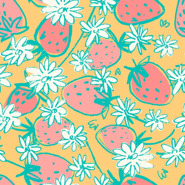 Modèle Sans Couture Avec Des Fraises Dessinées Main Pour Conception — Image vectorielle