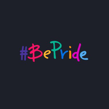 LGBTQIA toplumlarına destek vermek için Gurur sloganı olun. Onur Ayı kutlama logosu. Gökkuşağı renkli el yazısı koyu mavi arkaplan