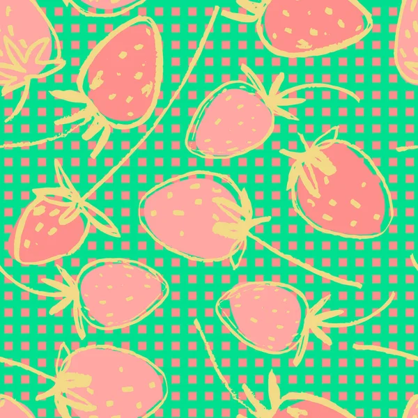 Nahtloses Muster Mit Handgezeichneten Erdbeeren Für Oberflächengestaltung Und Andere Designprojekte — Stockvektor