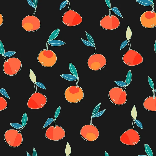 Patrón Sin Costura Con Mandarina Dibujada Mano Naranja Para Diseño — Vector de stock