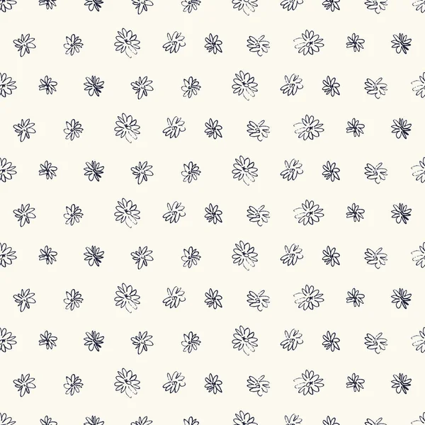 Seamless Pattern Hand Drawn Meadow Flowers Ditzy Style Stylish Dark — ストックベクタ