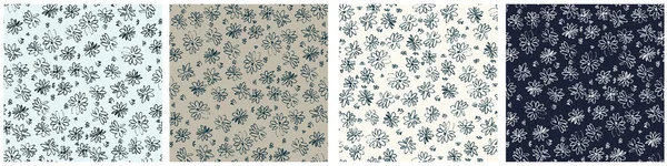 Elle çizilmiş çayır çiçekleri Ditzy tarzında kusursuz desenler. Yüzey tasarımı ve diğer tasarım projeleri için bej arkaplan üzerindeki koyu renkli çizimler