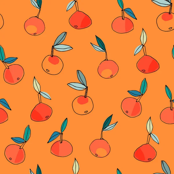 Bezešvý Vzor Ručně Kreslenou Mandarinkou Oranžová Pro Povrchový Design Plakáty — Stockový vektor