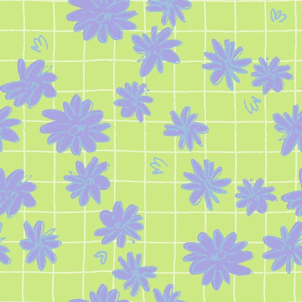 Patrón Sin Costuras Con Flores Pradera Dibujadas Mano Estilo Ditzy — Vector de stock