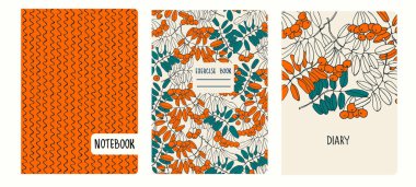 Kapak sayfası şablonları elle çizilmiş ahududu dallarına dayanıyor. Defterler, defterler, günlükler için arka planlar. Başlıklar izole ve değiştirilebilir