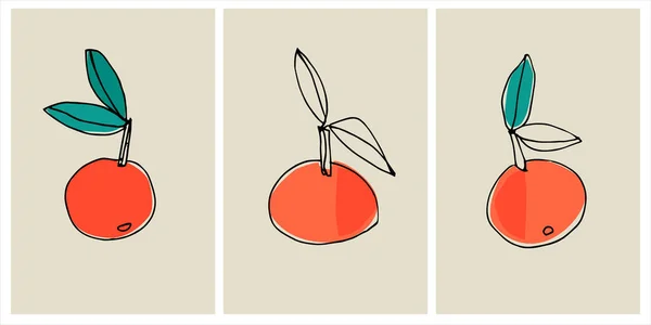 リンゴ みかん オレンジとベクトルグラフィック 印刷可能なアートを飾る 印刷物 ポスター 文房具 ブランディング 招待ソーシャルメディアの投稿のための現代的なデザイン — ストックベクタ