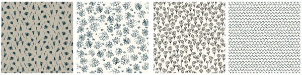 Elle çizilmiş çayır çiçekleri Ditzy tarzında kusursuz desenler. Yüzey tasarımı ve diğer tasarım projeleri için bej arkaplan üzerindeki koyu renkli çizimler