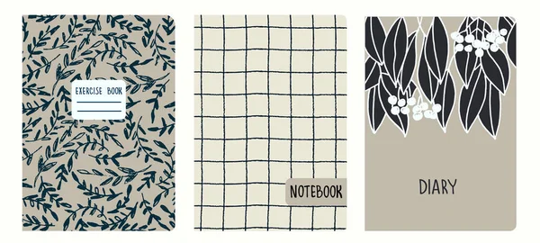 El yapımı dallar, yapraklar, böğürtlenler ve kılavuz çizgileri olan pürüzsüz desenlere dayalı kapak sayfası şablonları. Defterler, defterler, günlükler için arka planlar. Başlıklar izole ve değiştirilebilir