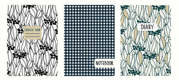 Titelblattvorlagen Basieren Auf Nahtlosen Mustern Mit Handgezeichneten Zweigen Blättern Beeren Vektorgrafiken