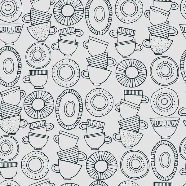 Kusursuz desen. İskandinav tarzı desenlerle süslenmiş el yapımı bardaklar, tabaklar ve tabaklar. Sıcak içecekler, çömlek, tatil konsepti. Paket kağıdı ve diğer tasarım projeleri için