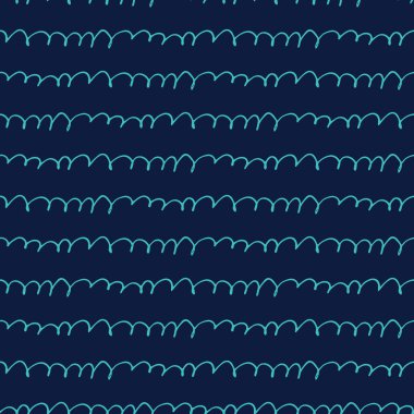 Parlak koyu mavi arka planda el çizgileri olan kusursuz bir desen. Karalama, karalama yazma taklidi