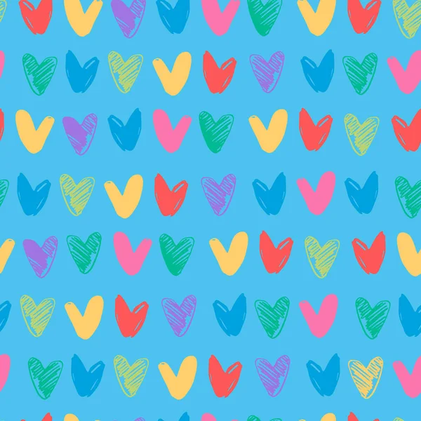 Patrón Sin Costuras Con Filas Formas Corazón Multicolores Dibujadas Mano — Archivo Imágenes Vectoriales