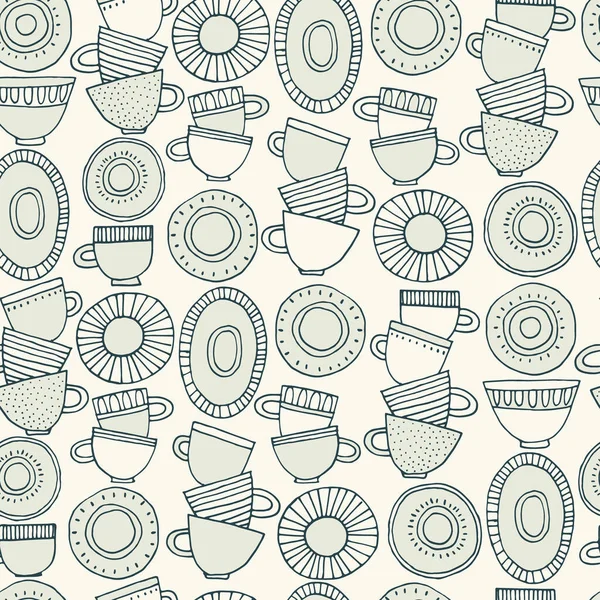 Kusursuz desen. İskandinav tarzı desenlerle süslenmiş el yapımı bardaklar, tabaklar ve tabaklar. Sıcak içecekler, çömlek, tatil konsepti. Paket kağıdı ve diğer tasarım projeleri için