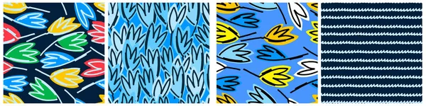 Безшовні Візерунки Встановлені Вручну Намальовані Квіти Галантуса Блакитному Фоні Дизайну — стоковий вектор