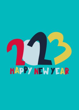 2023 yılbaşı logosu, tebrik kartı şablonu. Moda higge İskandinav tarzında el harfleri.