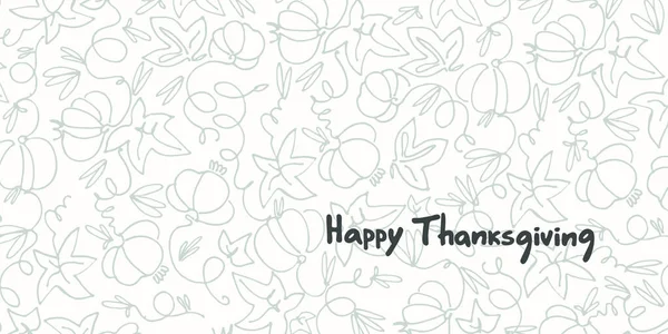 Thanksgiving Day holiday design. Hand lettering decorated with a garland of pumpkins and pumpkin leaves in line art. Greeting card template, logo, emblem