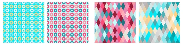 Seamless Lozenge Patterns Set Red Pink Blue Colors Rhombus Repeating — Stock Vector