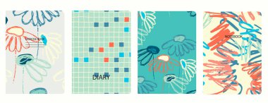 Elle çizilmiş Echinacea çiçekleri ile kusursuz desenlere dayalı kapak sayfası vektör şablonları. Okul alıştırma kitapları, defterler, günlükler için arka plan