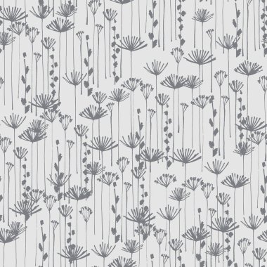 Ditzy tarzında, el çizimi çayır çiçekleri olan kusursuz desen. Yüzey tasarımı ve diğer tasarım projeleri için koyu arkaplan üzerindeki çizimler