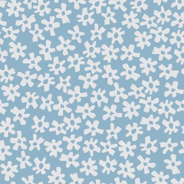 Ditzy tarzında, el çizimi çayır çiçekleri olan kusursuz desen. Yüzey tasarımı ve diğer tasarım projeleri için koyu arkaplan üzerindeki çizimler