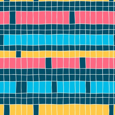 Elle çizilmiş ızgaralı kusursuz damalı tekrarlama deseni. ambalaj kağıdı, yüzey tasarımı ve diğer tasarım projeleri için dinamik çok renkli ekose
