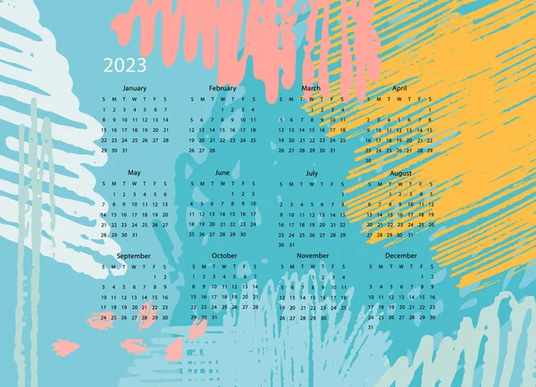 Шаблон Вектора Календаря 2023 Год Цветном Фоне Карандашного Штриха — стоковый вектор