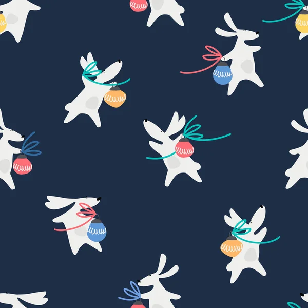 Новий Рік Дитяча Безшовна Рука Намальована Кумедним Символом Кроликів 2023 — стоковий вектор
