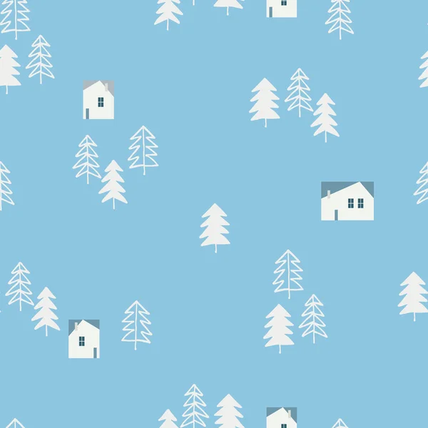 Modèle Répétitif Sans Couture Avec Sapins Neigeux Maison Noël Nouvel — Image vectorielle