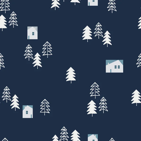 Seamless Repeating Pattern Snowy Fir Trees Home Christmas New Year — Stock Vector