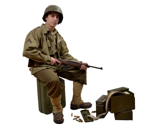 Americn soldier and his M1 carbine — Stock Photo, Image