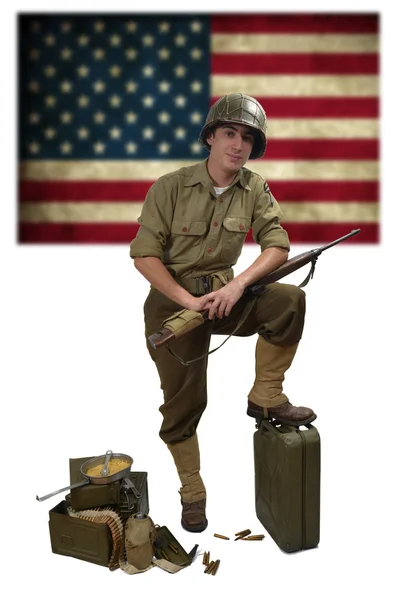 American soldier with his carbine M1 — Stock Photo, Image