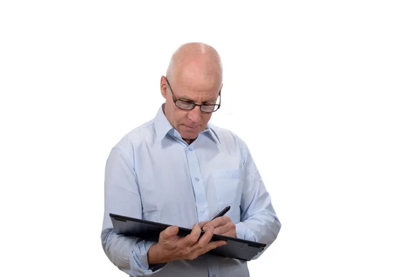 Man die met een Tablet PC — Stockfoto