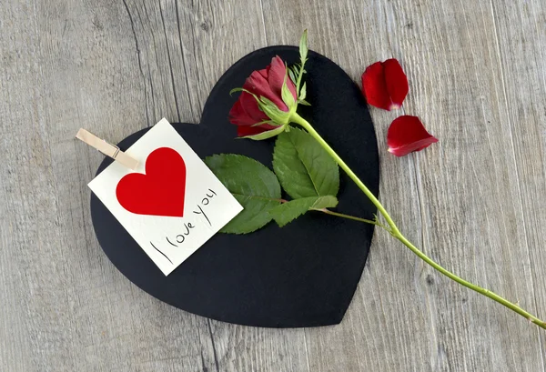 Writing I love you on the slate heart shaped — Stock Photo, Image