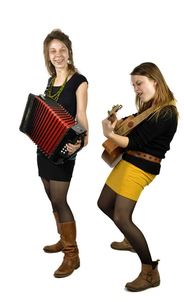 Two girls playing music — Stock Photo, Image