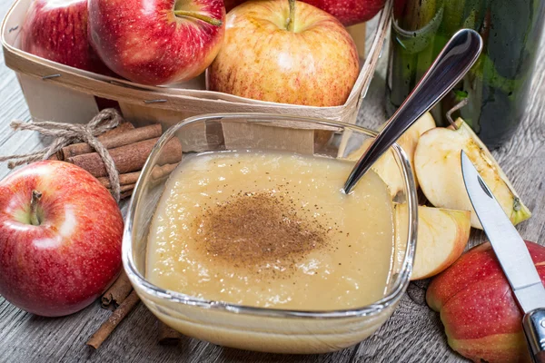 Gezonde organische appelmoes met kaneel — Stockfoto