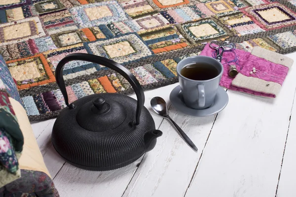 Tea break during the quilting — Stock Photo, Image
