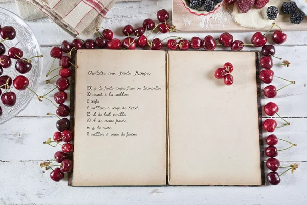 Cookbook with ingredients — Stock Photo, Image