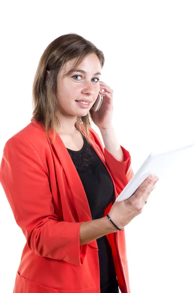 Jonge vrouw met digitale tablet — Stockfoto